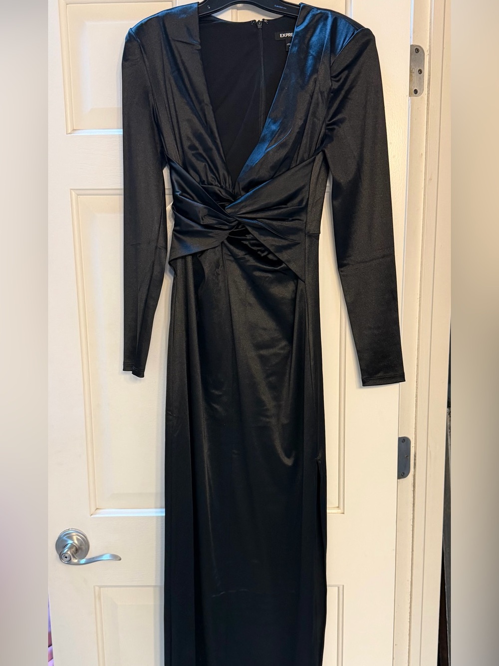 Express Black Long-Sleeve Twist-Front Maxi Dress